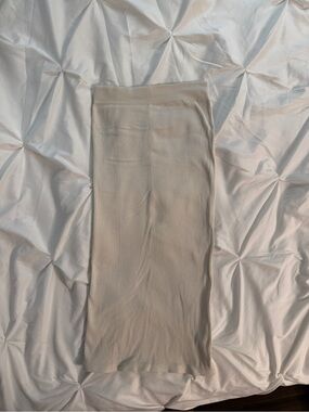Cream Midi Ribbed Knit Tube Sexy Skirt Off white